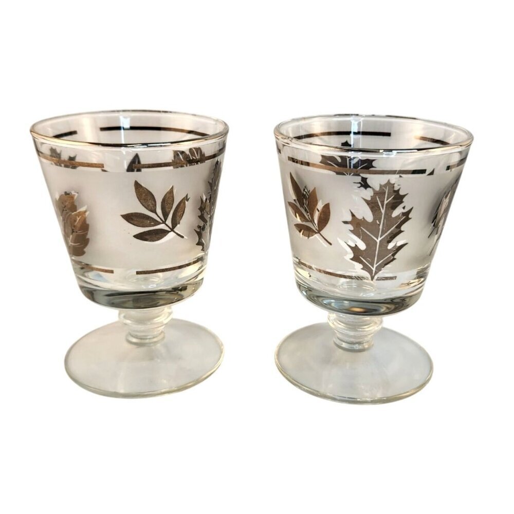 Libbey Silver Leaf Overlay Pedestal Glasses 8 Oz Rocks Glasses 4.25" Set Of 2